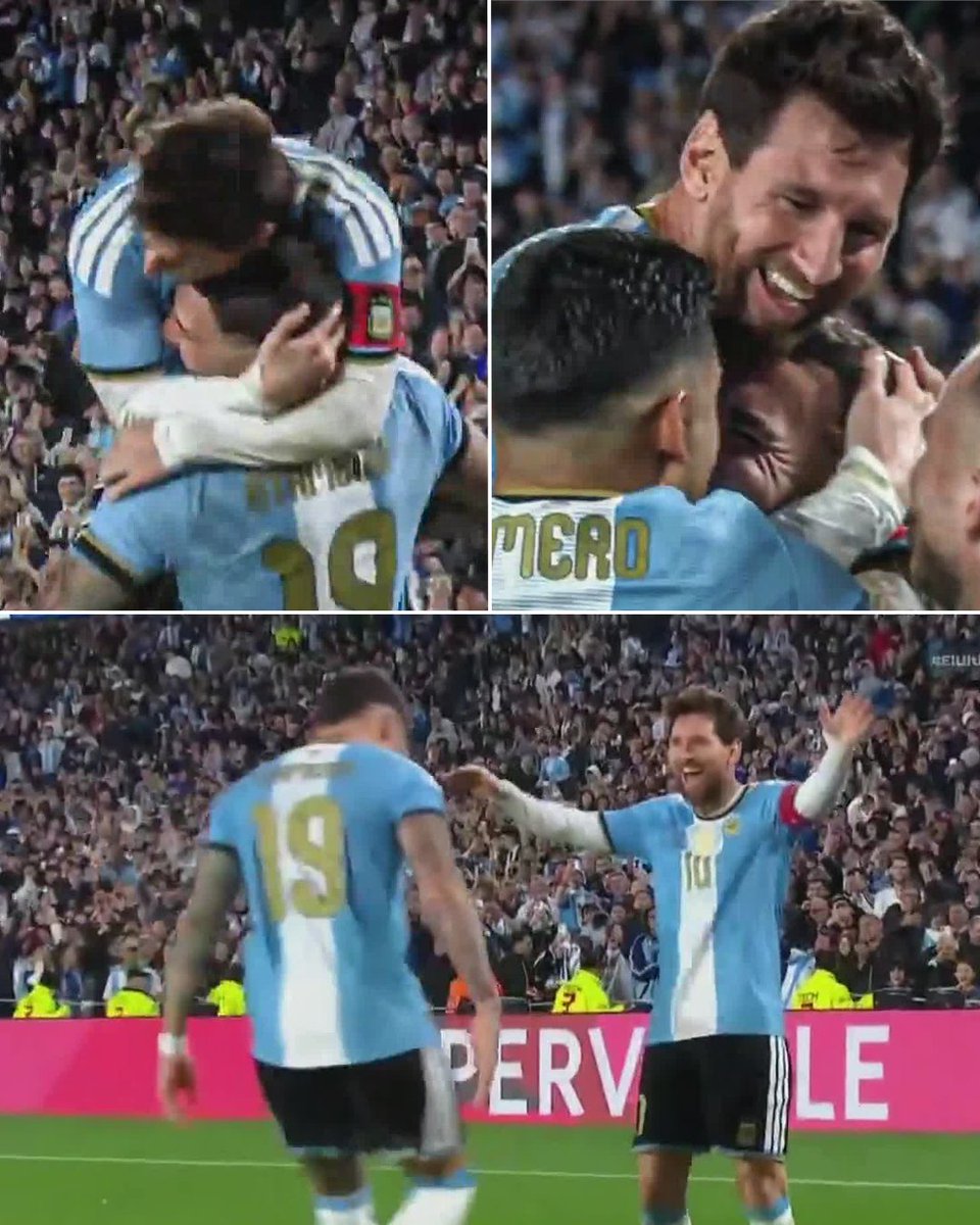 ESPNFC's tweet photo. Messi assists Otamendi and of course, Otamendi and the rest of the team swarm Messi 💙 https://t.co/xQuVUKtVPz