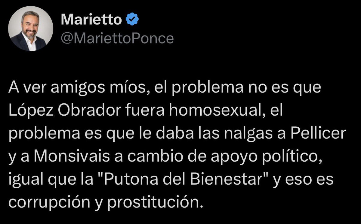 PonchoGutz's tweet photo. Ya se desmintió el tema de AMLO pero este señor lleva tres meses insistiendo en describir todo tipo de encuentros homosexuales. Ya sabemos qué dice la psicología. https://t.co/juS1RuwCtH