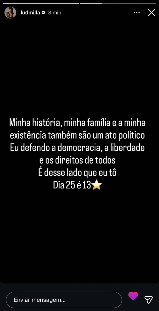 portalludmillaa's tweet photo. VEIO AI! Ludmilla se posicionou a FAVOR do presidente LULA em seu story. https://t.co/OjM7q8Memb