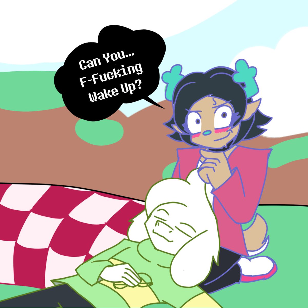 TennasDev's tweet photo. [She called you for help]

"Picnic" Dessriel Inktober Day 6!

#deltarune #dessriel #inktober #fanart https://t.co/AKlllMDDjU