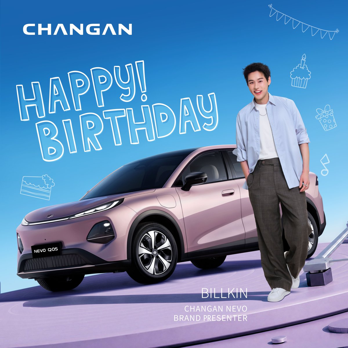 CHANGANThailand's tweet photo. Happy 27th Birthday To BLLKIN 💙🎂

CHANGAN Thailand ขออวยพรให้ “บิวกิ้น พุฒิพงศ์” Brand Presenter ของ CHANGAN NEVO มีความสุขในทุกเส้นทาง  และได้ทำทุกสิ่งที่รักอย่างที่ตั้งใจ ✨

ชวนชาว Beside มาฝากคำอวยพรให้ BILLKIN ใต้โพสต์นี้ ให้ BILLKIN แอบอมยิ้มกัน!

#ANevoRideWithBILLKIN #MrNevoQ05 #NEVOxBILLKIN 
#NEVOQ05 #CHANGANTHAILAND #SmartDriveEasyLife
#Bbillkin