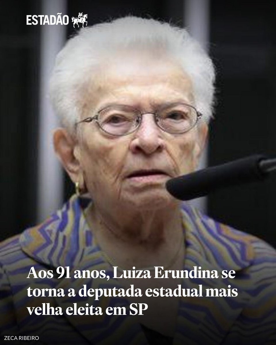 Estadao's tweet photo. Aos 91 anos, Luiza Erundina se torna a deputada estadual mais velha eleita em SP | Deputada do PSOL recebeu 169.567 votos e será colega de Assembleia de Eduardo Suplicy, de 85 anos https://t.co/d3HPRAM0zo https://t.co/67aPagqfpf