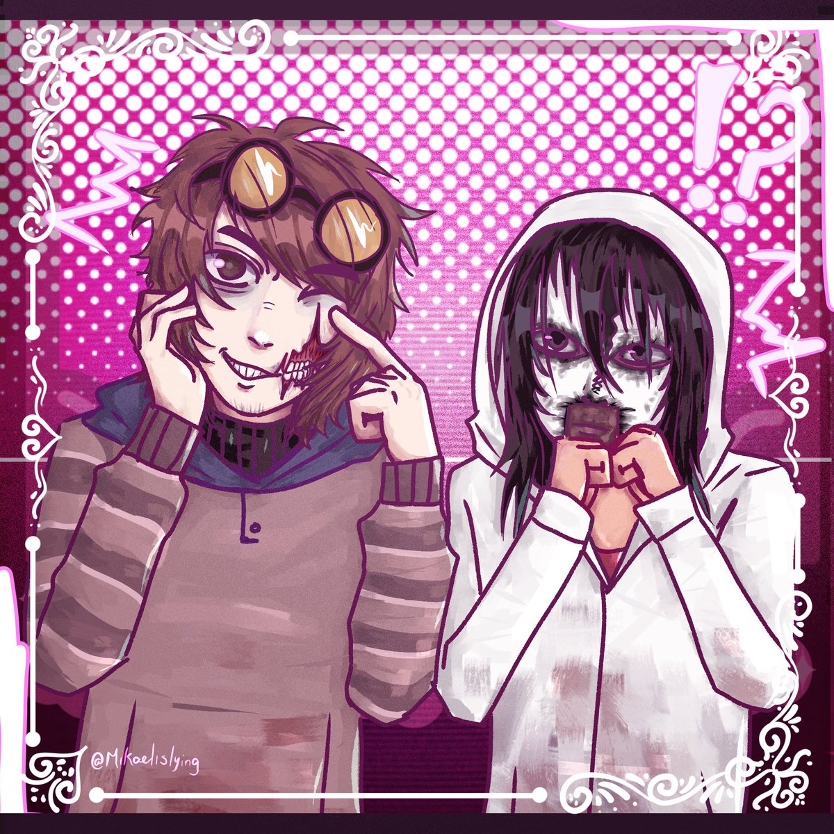 MattisLying's tweet photo. I'm the only one who thinks they'd be like siblings? Anyways here something I was drawing for creepytober but I didn't finished it in time...
#ticcitoby #katethechaser #creepypasta https://t.co/fKkbWXZqNf