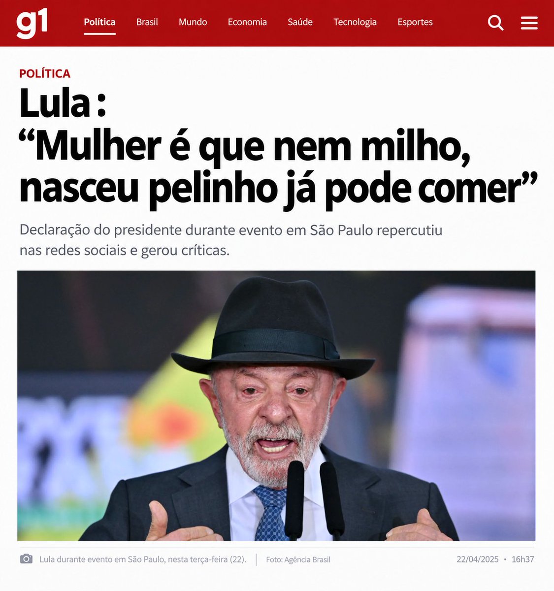 usejorge's tweet photo. 🚨 URGENTE

Em momento crítico da campanha, Lula dispara: "mulher é que nem milho, nasceu pelinho já pode comer" https://t.co/k2hRnVemYP
