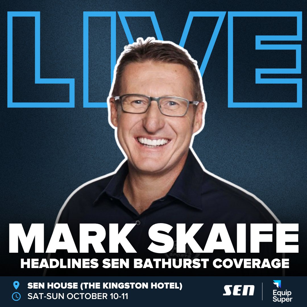 1116sen's tweet photo. Join motorsport royalty @Mark_Skaife at SEN House this weekend as we GO LIVE for #Bathurst1000

🏎️The Shootout: Saturday 4-6pm AEDT
🏁The Race: Sunday 10am–6pm AEDT
🗣️ Mark Skaife, @Matthew_Cocks & @docnims 
📍The Kingston Hotel, 56 Highett Street, Richmond

Get along and join us thanks to @Equipsuper
