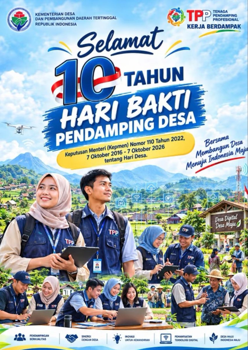gusmarhadi's tweet photo. SELAMAT Hari Bakti Pendamping Desa 7 Oktober 2026. Pendamping Desa hadir untuk mendampingi, menguatkan dan turut serta memandirikan Desa

#KementerianDesaPDT
#BPSDMKementerianDesaPDT
#TPPKerjaBerdampak
#BangunDesaBangunIndonesi https://t.co/Qig6LeVPrN