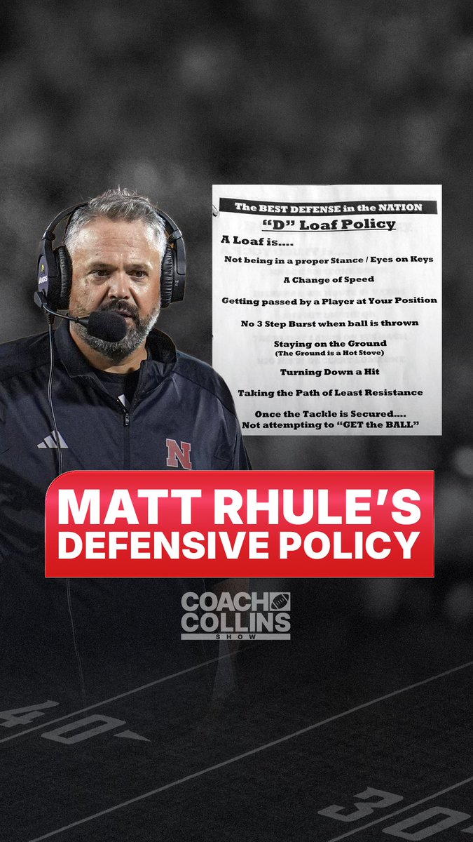 CoachCollins's tweet photo. My guy @CoachMattRhule & i created the “LOAF” policy 30 years ago.

The idea was simple: if we wanted to be the hardest-playing defense in college football, we needed a way to actually measure effort.

Bad stance. Changing speeds. Staying on the ground. Taking the easy path. Not finishing to the BALL. All LOAFs.

Three decades later, I pulled up the Nebraska tape to see if it’s still alive and well. 👀🏈

#CollegeFootball #NebraskaFootball #Huskers #GBR #CFB