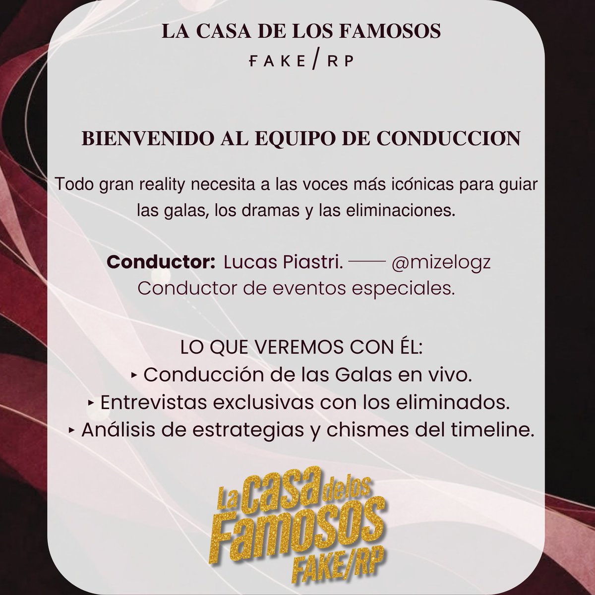 LCDF_FakeRP's tweet photo. 𝐋𝐀 𝐂𝐀𝐒𝐀 𝐃𝐄 𝐋𝐎𝐒 𝐅𝐀𝐌𝐎𝐒𝐎𝐒  ғ ᴀ ᴋ ᴇ / ʀ ᴘ

     𝐁𝐈𝐄𝐍𝐕𝐄𝐍𝐈𝐃𝐎 𝐀𝐋 𝐄𝐐𝐔𝐈𝐏𝐎 𝐃𝐄 𝐂𝐎𝐍𝐃𝐔𝐂𝐂𝐈𝐎́𝐍:
                                   @mizelogz 

#LCDLF_FakeRP
#ConductorLCDLFKRP https://t.co/JuDKpEiYl6