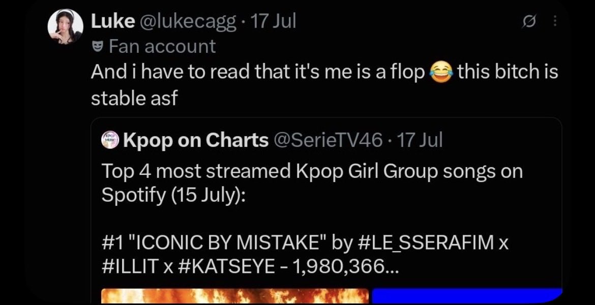 lessoolia's tweet photo. 🚨 LUKE NEW UPDATE!
Luke is caught shading his “favorite” kpop group #ILLIT saying their title track “it’s me” from their recent album was a flop. We gllits have to watch out to see who is fake and who is not 😮 https://t.co/mTBuDiR95u