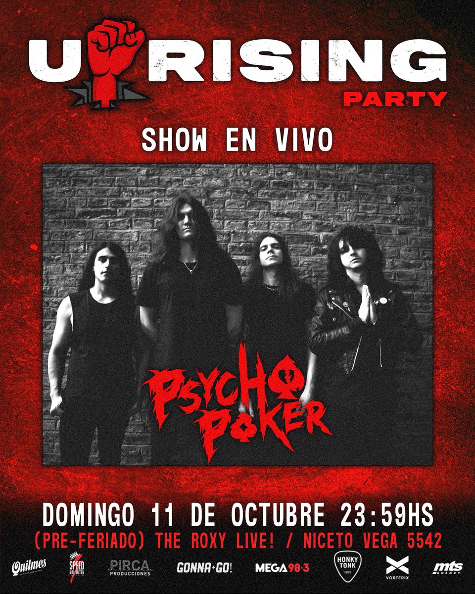 UprisingARG's tweet photo. 🎁 Tenemos feria de emprendimientos de la mano de @FeriaEmo, DJ Sets (@patorotelli_ + invitados), entrevistas, sorteos y un TREMENDO SHOW por Psycho Poker (con muchos covers sorpresa)

🧥 TENEMOS GUARDARROPAS https://t.co/I1yJGlTe2T