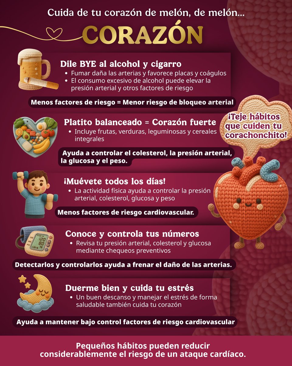 ISSSTE_mx's tweet photo. 🧶  El corazón se cuida puntada a puntada. 🫶

Cada día tenemos la oportunidad de sumar una nueva puntada a nuestro bienestar. 💙 Y aunque parezca pequeña, la constancia es la que termina formando una gran red de cuidado. 🫀✨

🙌 Porque cuidar el corazón no se trata de hacerlo perfecto, sino de hacer de su cuidado parte de nuestra vida. 🙋🏻‍♀️🙋🏻‍♂️

💖 ¡Teje hábitos que cuiden tu corazoncito! 🫂