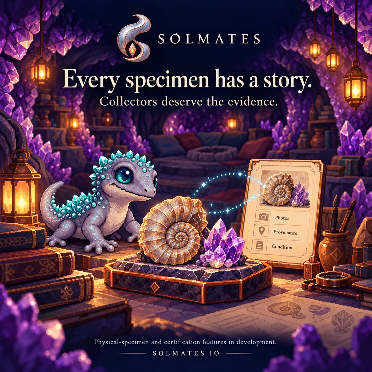 Solmatesio's tweet photo. Every specimen has a story. Collectors deserve the evidence.💎 

Konservat's whitepaper outlines permanent specimen records with photos, 3D captures, provenance, condition and disclosed repairs, supported by tiered certification. Verified by geologists and museum curators.

SOLMATES aims to bring these documented collectibles into your digital world. Physical-specimen and certification features are in development.

telegram: https://t.co/L44Cf0uf7y discord: https://t.co/8oRsaKr1X5

#SOLMATES #MineralCollecting #Fossils #Solana #Web3gaming