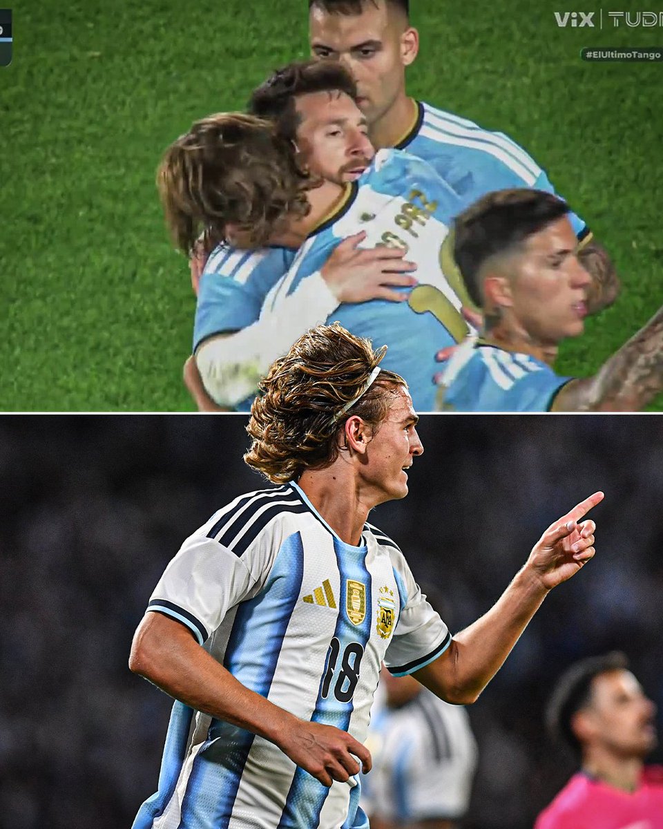ESPNFC's tweet photo. Messi assisting Nico Paz, Argentina's next No. 10, in his last match as their current No. 10.

Poetic 🇦🇷 https://t.co/6FHFExyhKO