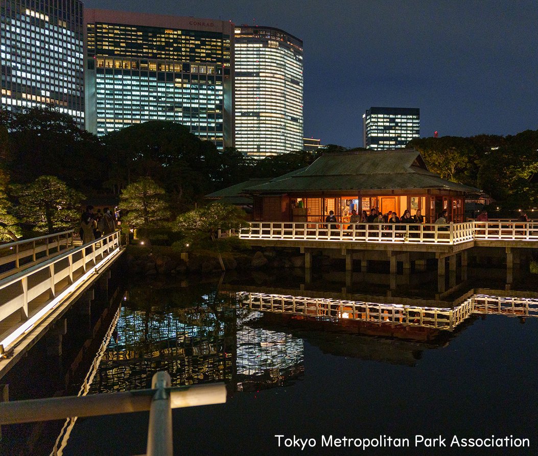 Tokyo_gov's tweet photo. Hama-rikyu Gardens, once a villa of the Tokugawa shogunate, is set for a traditional autumn moon-viewing event, tsukimi.
Why not experience Japan’s tradition of enjoying the long autumn nights while admiring the moon reflected on the Tide Inlet Pond and the illuminated landscape? https://t.co/D5Hny0TZdG