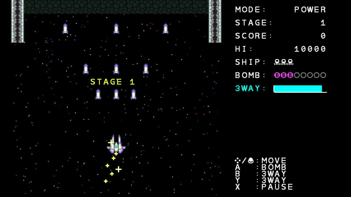 IsocchiMaker's tweet photo. 「弾幕シューティング プチコン4勝手改造版」にPOWERモードを追加しました。
Pアイテムを取得すると、自機のショットが3WAY弾にパワーアップします。
(公開キー:44JEEJ3T3)
#petitcom #プチコン4 https://t.co/FhlrNvb2vN