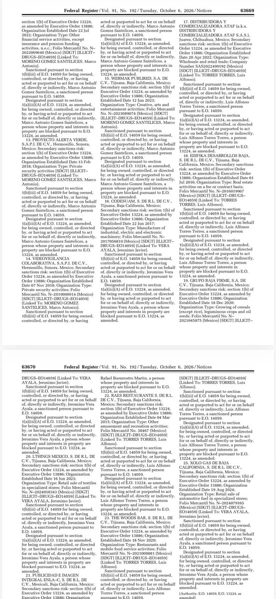 azucenau's tweet photo. 🔵EU ratifica sanciones contra Carlos Torres, exesposo de Marina del Pilar.

El Gobierno estadounidense formalizó ante el Federal Register las sanciones del Departamento del Tesoro contra Carlos Torres Torres, a quien señala por presunto apoyo financiero y material al Cártel de Sinaloa.

La medida forma parte de un paquete de sanciones contra 14 personas identificadas por EU como operadores de “El Mayito Flaco”, vinculados al lavado de dinero para empresas relacionadas con el narcotráfico.