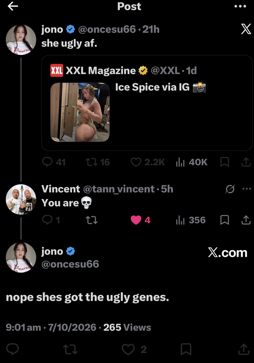 lesbians4snsd's tweet photo. imagine tryna call ice spice ugly when u look like this 😭 men cannot be real https://t.co/VlB1JsvK7S