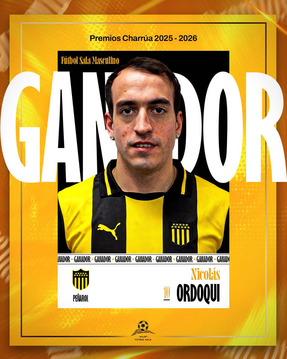AUFfutbolsala's tweet photo. 🏆 ¡𝗙𝗘𝗟𝗜𝗖𝗜𝗧𝗔𝗖𝗜𝗢𝗡𝗘𝗦! 

Nicolás Ordoqui obtuvo el Premio Charrúa al mejor jugador de la temporada 2025-2026.

El evento fue realizado por el @CPDUoficial.

#SalaUruguayo https://t.co/kDHD0t6VmH