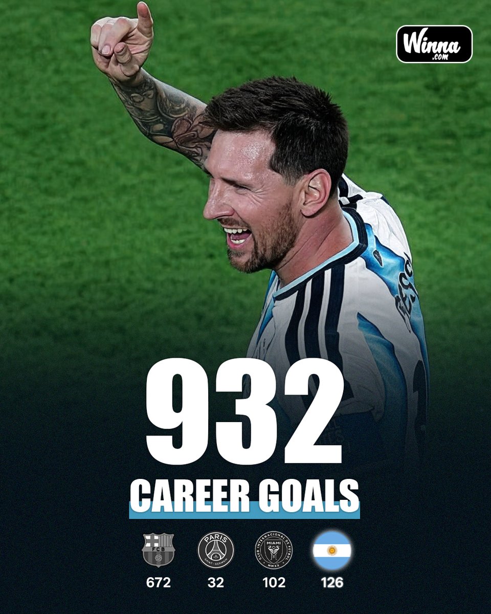 WinnaFC's tweet photo. 🚨| WORLD RECORD: Messi becomes the fastest player ever to reach 932 career goals.🐐 https://t.co/XyyVtjd01W