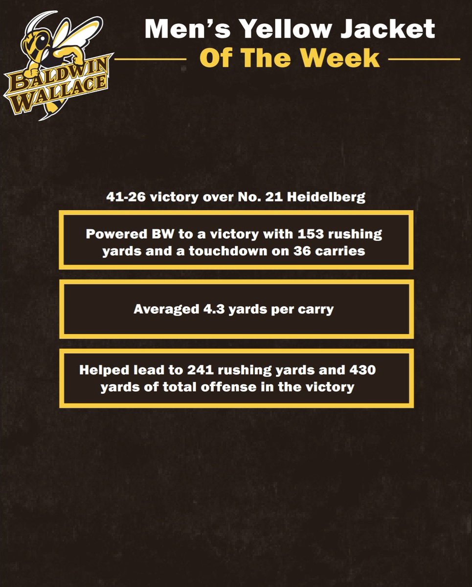 bwathletics's tweet photo. Introducing our Men’s Yellow Jacket of the Week! 😤

The purpose is to recognize athletes who had outstanding performances during the week. Tune in every week to see who will be the YJ of the Week!

Congratulations George 👑

#BWGrit | #AwwJackets https://t.co/df7hqZ8Kn7