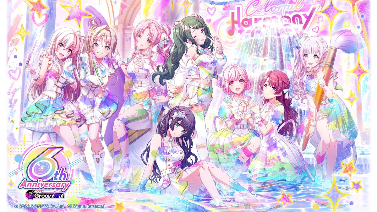 D4DJ_gm's tweet photo. 【予告】
📢明日10月9日(金)12:00 〜
#グルミク6周年 イベント・ガチャ 第二弾
「Harmony Disc 2nd SESSION」🎨🎊

キービジュアル公開！
今回のモチーフは筆🎨

シャッフル��ンバー8名が登場します✨

#D4DJ #グルミク https://t.co/sLfpq0QJ10