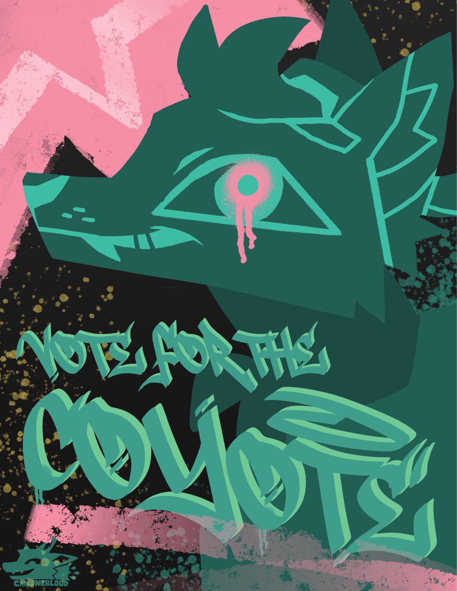 CANlNEBLOOD's tweet photo. Threw together a propoganda poster as well! I think it’s funny that it rhymes with the incorrect way to say coyote lol (vote for the coy-oat) https://t.co/Xwaawhdkl9