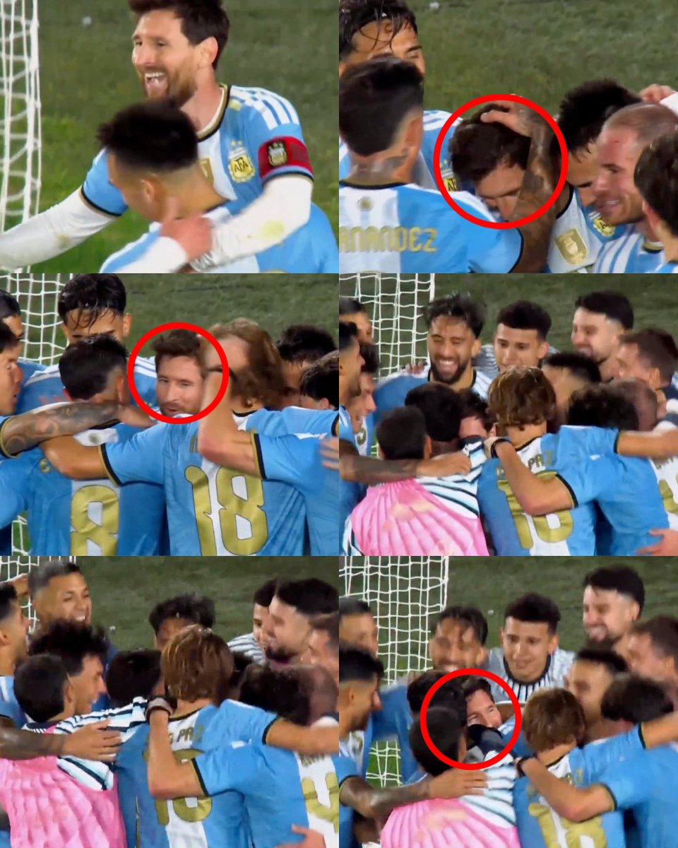 InvictosSomos's tweet photo. ¡¡EL MOMENTAZO DE LA NOCHE!! En cuanto Lionel Messi marcó gol en su despedida con la Selección Argentina, todos sus compañeros, titulares y suplentes, se reunieron para abrazarlo y festejar con él. Rodearon a su capitán para saltar, gritar y celebrar junto a él. La sonrisa de felicidad de Lio lo vale todo. La despedida, el homenaje y el trato que SIEMPRE mereció. Reconocimiento, admiración y respeto total para el más grande de todos los tiempos. LA FIESTA DEL 10.