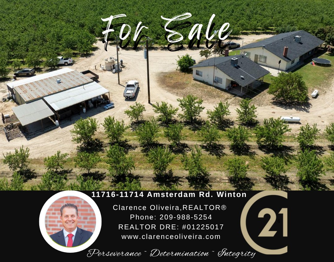 ClarenceC21's tweet photo. #ForSale 💥 - #PriceReduced to $999,900 - 11716-11714 Amsterdam Rd. Winton, #2Homes, 🏠🏘️#52NetAcresOfAlmonds, #20x40Shop, #GatedAccess ... Clarence Oliveira | DRE# 01225017 | Century 21 | 209.988.5254 #ClarenceOliveira #TurlockHomes https://t.co/dgWJNeI4Hb https://t.co/AxgIMX0SCs