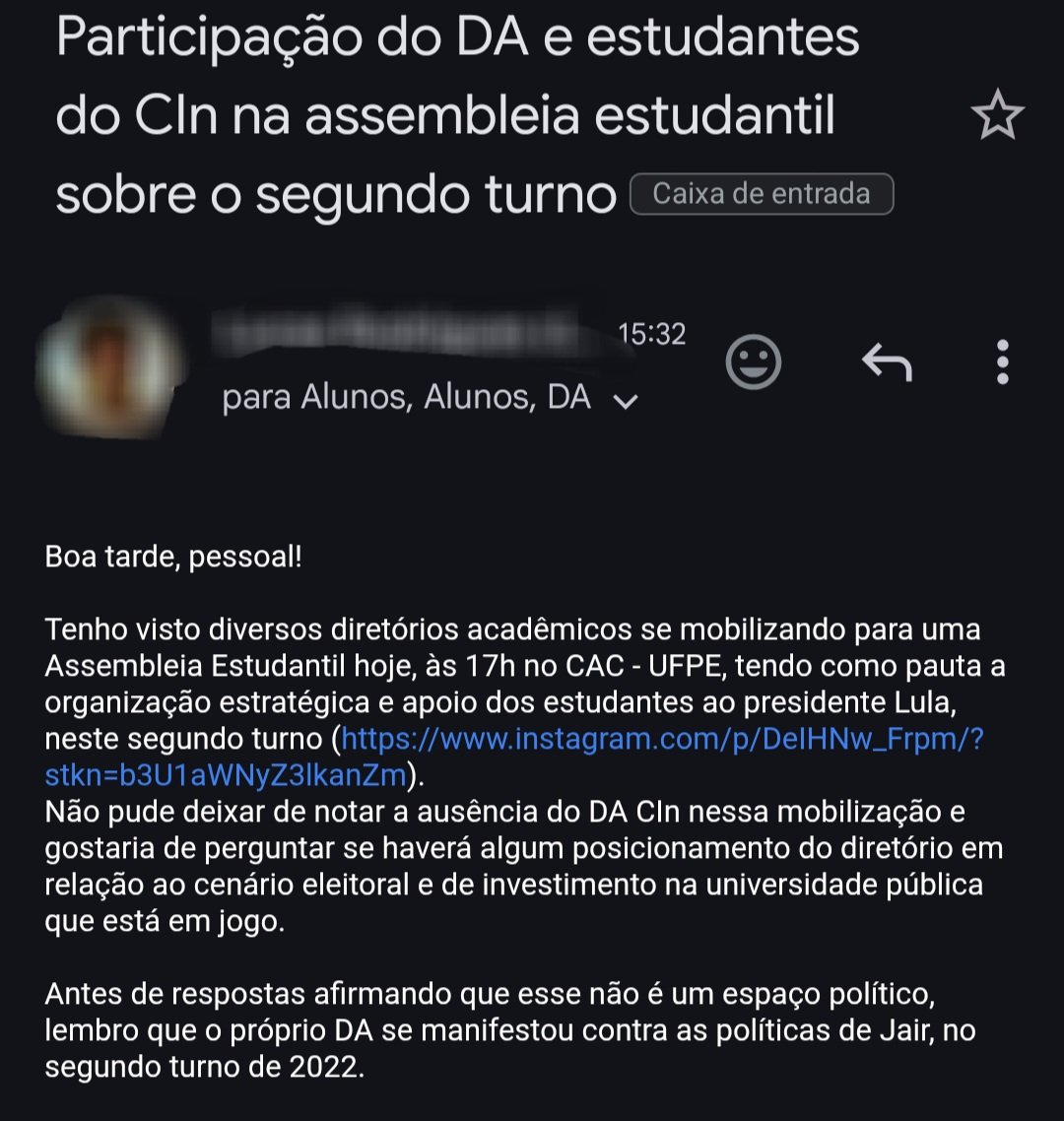 katarinacareca's tweet photo. eu tenho muita vergonha de estudar no Centro de Informática da UFPE. Alguns estudantes são tão ignorantes e isentos, se sentem tão superiores que não percebem que, nesse momento, politicagem significa lutar pela existência das universidades federais. https://t.co/k2rx8cfCLZ
