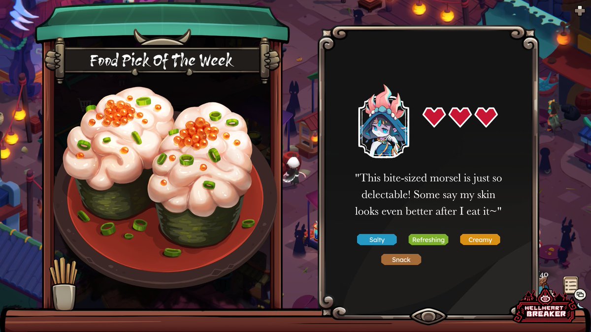 hellheartbreak's tweet photo. Some say it tastes like the freshest seafood in the ocean, kap! Yet, there are those hesitant to try it when they hear what it is, kap kap...  

Wishlist now: https://t.co/scndpOhcpW #HellHeartBreaker #KappaMarket #WishlistWednesday #indiegame https://t.co/JrLsb6wHqw