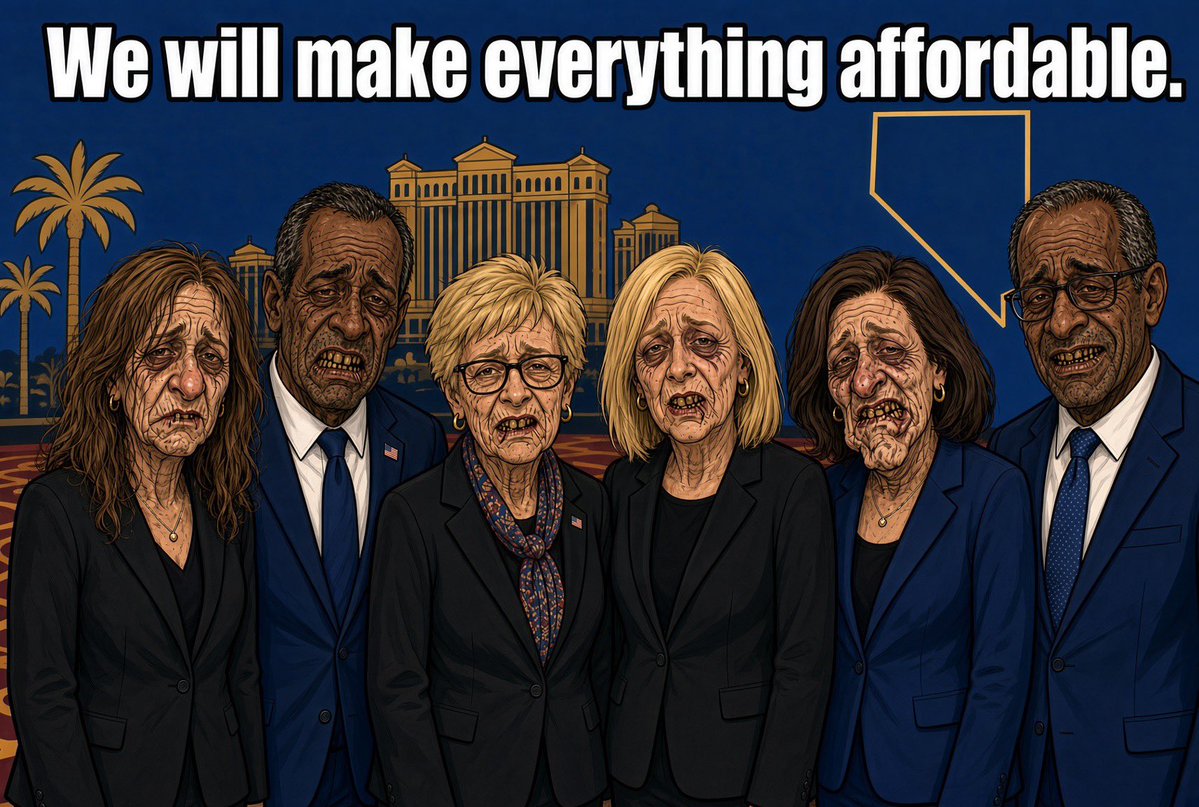 BeaTaylorVegas's tweet photo. Blame the Democrats: Susie Lee (8 years in power), Steven Horsford (21 years in power), Dina Titus (38 years in power), Jacky Rosen (10 years in power), Cortez Masto (20 years in power) and Aaron Ford (14 years in power). 
They made a mess, and now they promise to make everything affordable? Wait a minute—how? If they didn’t do it before, how did they suddenly find a way now? Yeah, right.