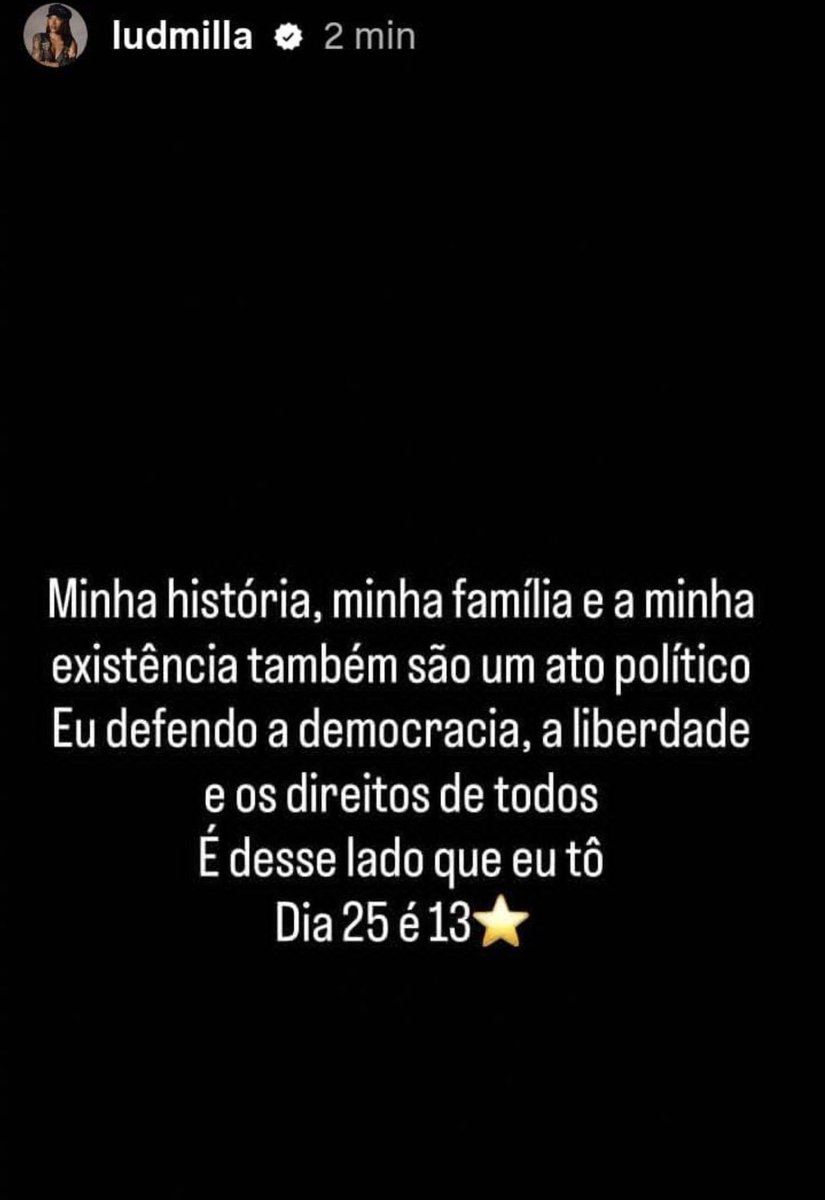 LudmillaGallery's tweet photo. Via IG, Ludmilla declara voto em Lula no segundo turno das eleições! ❤️⭐️ https://t.co/tcThzKON42