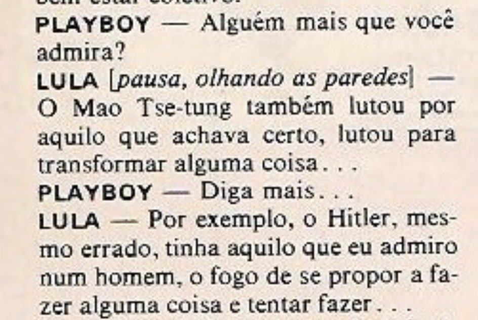 MaysaAlmeida08's tweet photo. Entrevista do Lula para playboy [2] https://t.co/KQq3y1A8bz
