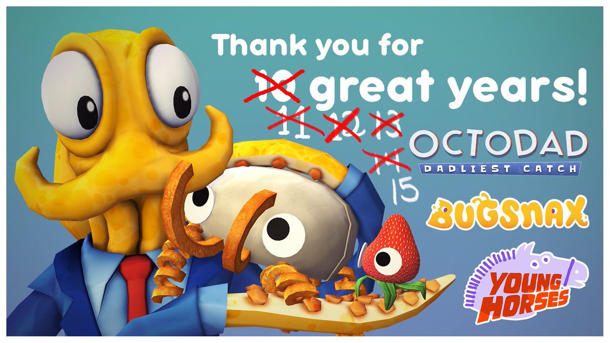 YoungHorses's tweet photo. Happy Birthday to the horse! 🐴🎂 We are 15 years old and still here making games. One day we will add a third game to this image, but not today. Thanks for being here https://t.co/WusIVcWATy