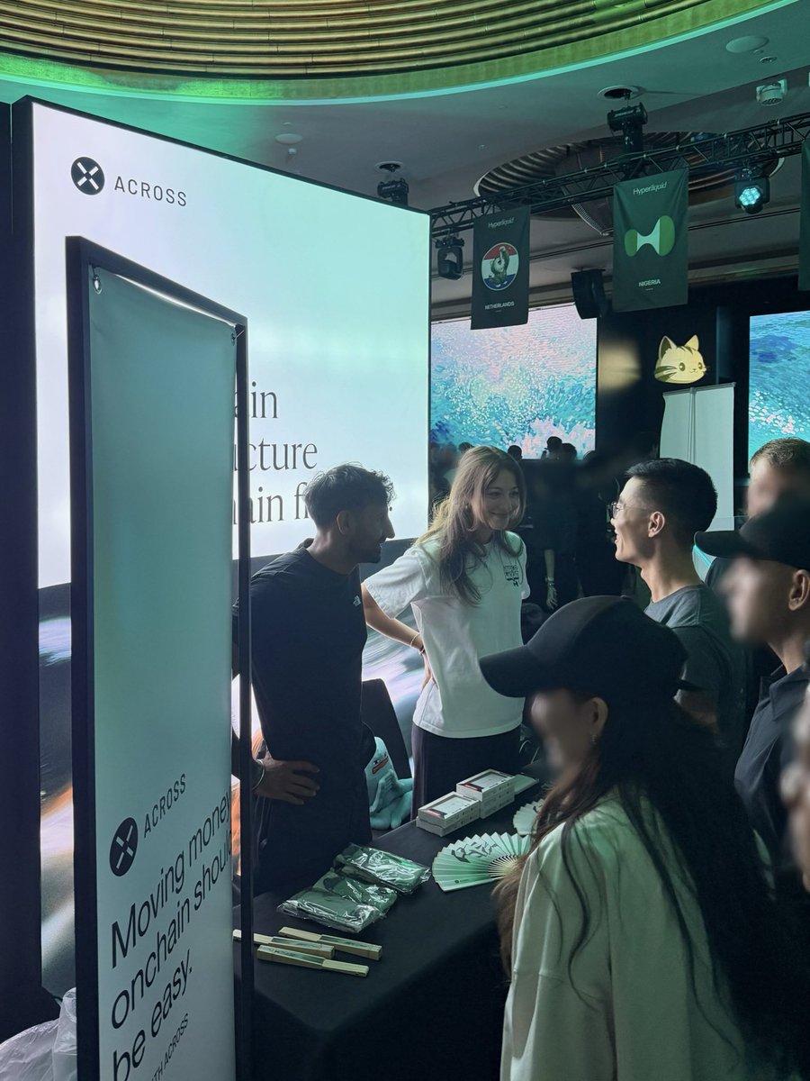 AcrossProtocol's tweet photo. Mid-week update!

We’ve been busy in Singapore 🩵 

Thank you to everyone who visited our booth at the Hyperliquid event and our Happy Hour with @paxoslabs and @Quicknode ✨ https://t.co/mQ0hjoe04N