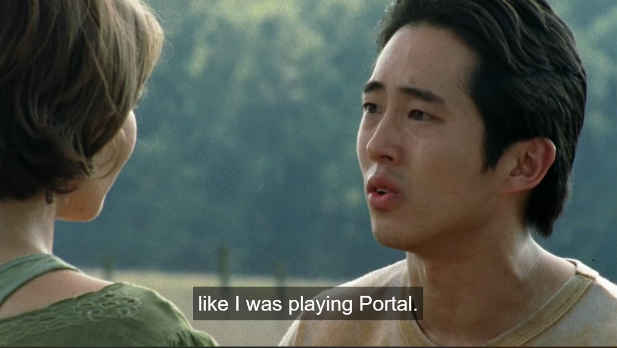bornposting's tweet photo. This is so fucking sad, actually. The apocalypse hit so Glenn never got to play Portal 2 https://t.co/lzipBXRLE7