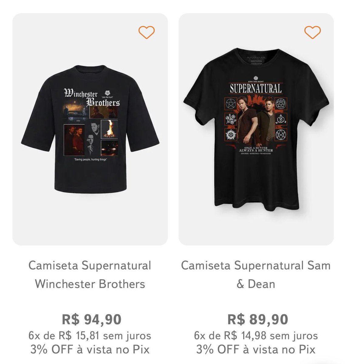 jarpadbrasil's tweet photo. OLHEM QUE TUDO!! 

A loja Piticas lançou uma coleção de SPN com camisetas lindas da série, estamos apaixonados! 😻
Esses são apenas alguns dos modelos, tem muito mais no site.  

Link para compra no post abaixo. https://t.co/CGx6hWkV50