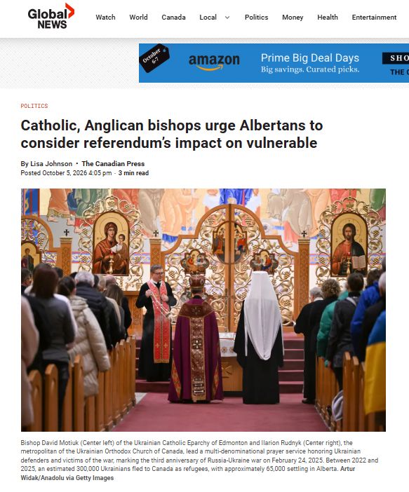 CommonGoodYYC's tweet photo. Letters from Alberta faith leaders are urging Albertans to consider human dignity, vulnerable people and the common good ahead of the Oct. 19 referendum.

Rev. Ryan Andersen spoke with CityNews about why these voices matter now: https://t.co/qUHuRibPct https://t.co/wB33FrMicx