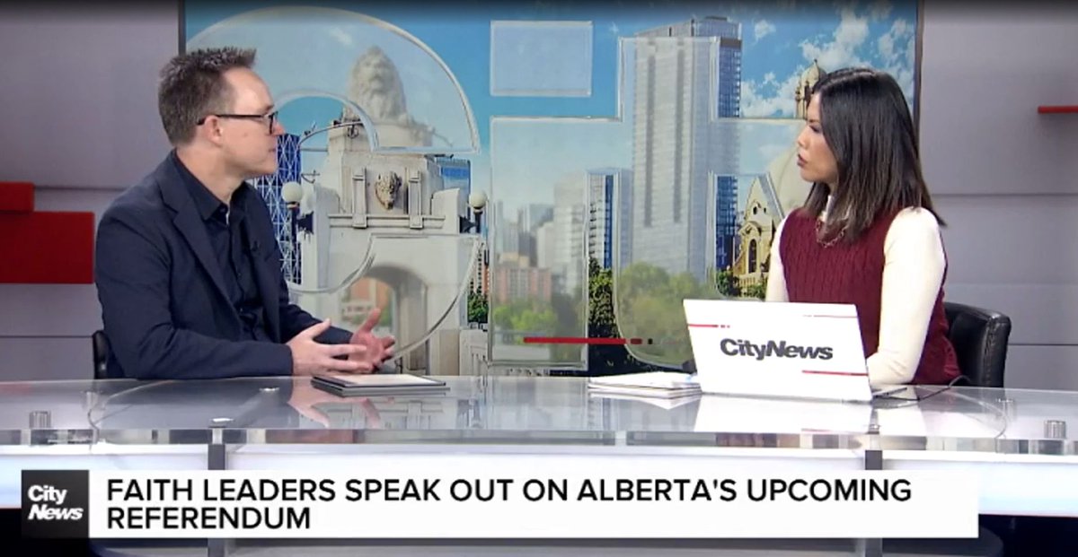 CommonGoodYYC's tweet photo. Letters from Alberta faith leaders are urging Albertans to consider human dignity, vulnerable people and the common good ahead of the Oct. 19 referendum.

Rev. Ryan Andersen spoke with CityNews about why these voices matter now: https://t.co/qUHuRibPct https://t.co/wB33FrMicx