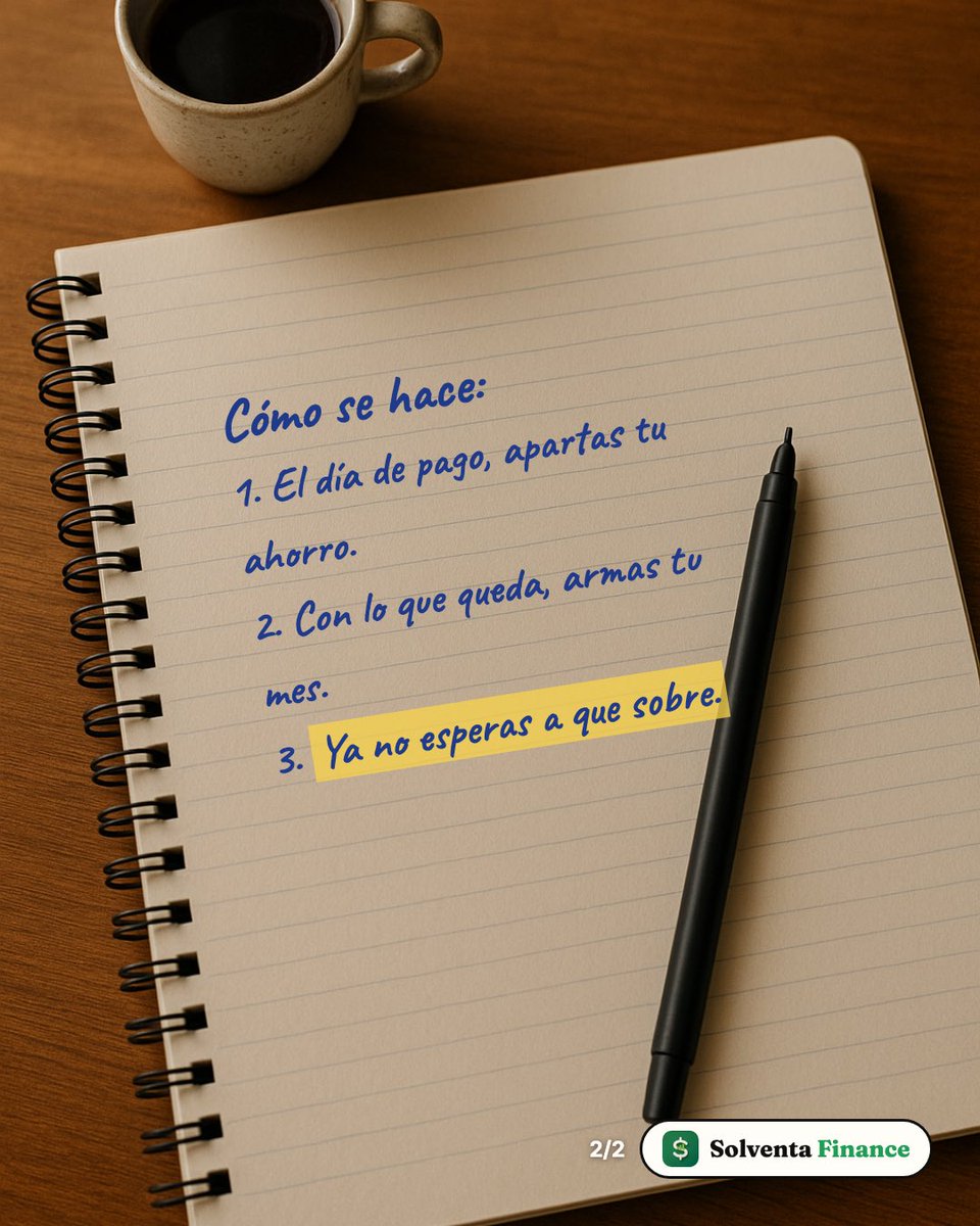 solventafinance's tweet photo. ✍️ Borra la idea de que ahorrar es «lo que sobra».

Ponlo así: el ahorro es el primer gasto del mes. Lo apartas el día 1, como la renta, y lo demás se acomoda alrededor.

App Store · Google Play · https://t.co/Cah8mYJVed

#solventafinance #ahorro https://t.co/ilft32ZFvk