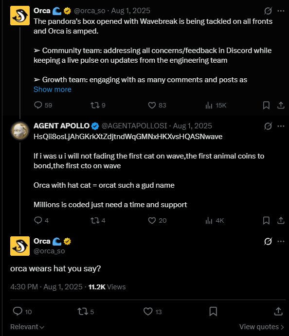 guhhhonchain's tweet photo. So orca cat is at 100k right now 

but the official twitter literally replied to a coin of an official orca cat on their platform last year

This seems like this should be the obvious runner paired to orca
https://t.co/Bct81GuAfO https://t.co/gGo8RQdH7w