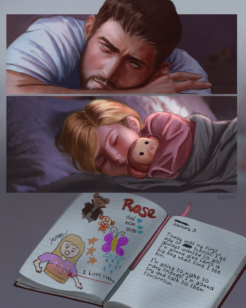hatch5t's tweet photo. sleepover on the first day of school coz she thought of uncledad #ChrisRedfield #RoseWinters https://t.co/h6JKYTVFpo