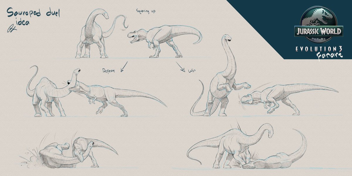 RizkiusMaulanae's tweet photo. JWE3 Fanart. Found myself enjoying the game now that I have bought and played it. I do wish the sauropods are somewhat capable of combat, so here's my illustration on how they could go in a fight https://t.co/I468vXPUJu