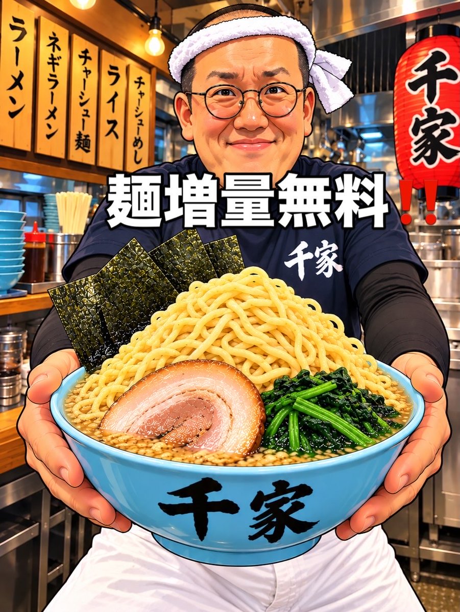 Senya_kamikawai's tweet photo. 【SNS限定イベント】
2026年10月7日

毎月7日は千家の日(上川井店限定)
本日は、麺増量無料

並の食券購入後この投稿を♡、リポストしたものをスタッフにご提示下さい。

#横浜家系　#横浜らーめん　#イベント https://t.co/Jy6v0SmAfR