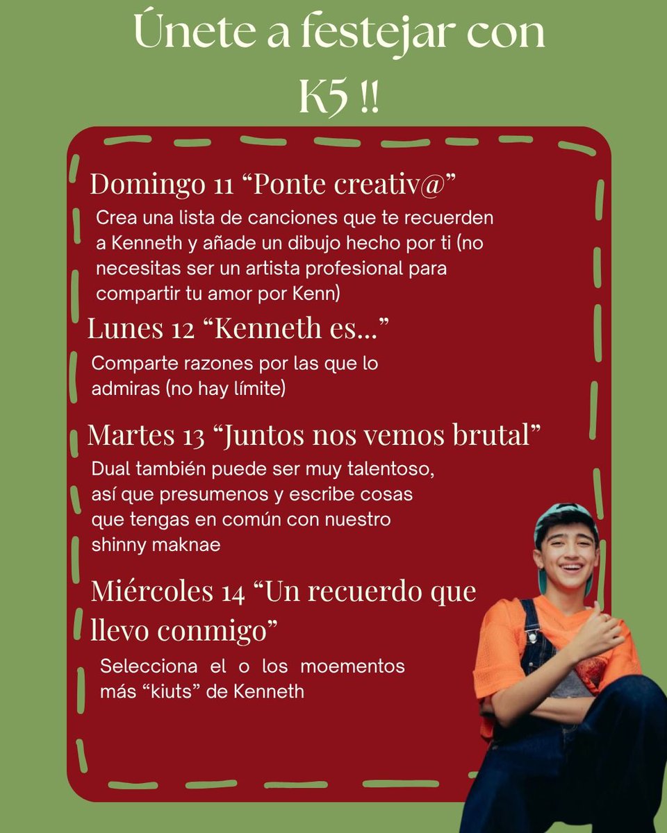 k5lvskenneth's tweet photo. K⁵ NEWS!! 𐙚

  ─𝒦enneth birthday week !! 🎂

Del 11 al 18 de octubre celebraremos el cumpleaños de Kenn, con contenido, dinámicas y mucho cariño. ♡

Están listos para celebrar con nosotros? ⋆˙⟡

 11.10 — 18.10

 #KENNETHBIRTHDAYWEEK https://t.co/Kn2izLND71