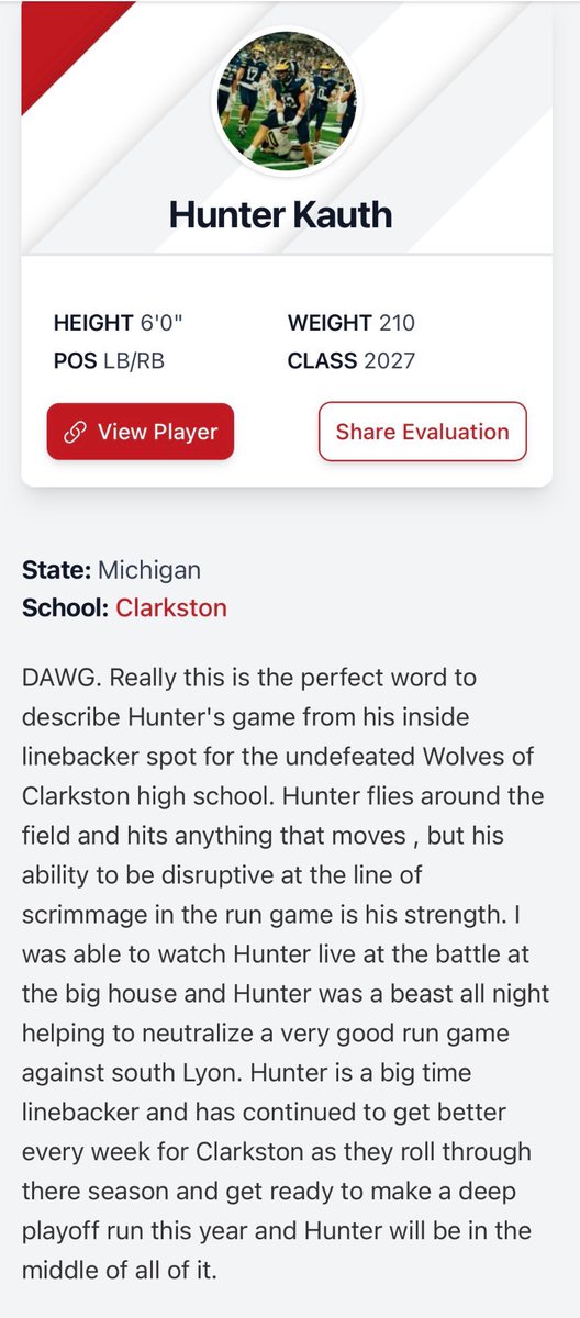 Hunterck27's tweet photo. Thank you @scoutRyanPRZ for the write up‼️Got more work to put in!!
@ClarkstonWolves @CTownAthletic @CoachPintar @PrepRedzoneMI @ReggieWynns @RisingStars6 @AllenTrieu @247Sports @TheD_Zone @statechampsmich @MIexposure @MichFBFrenzy @ScoutTyGraham https://t.co/AIO7UDZMw4