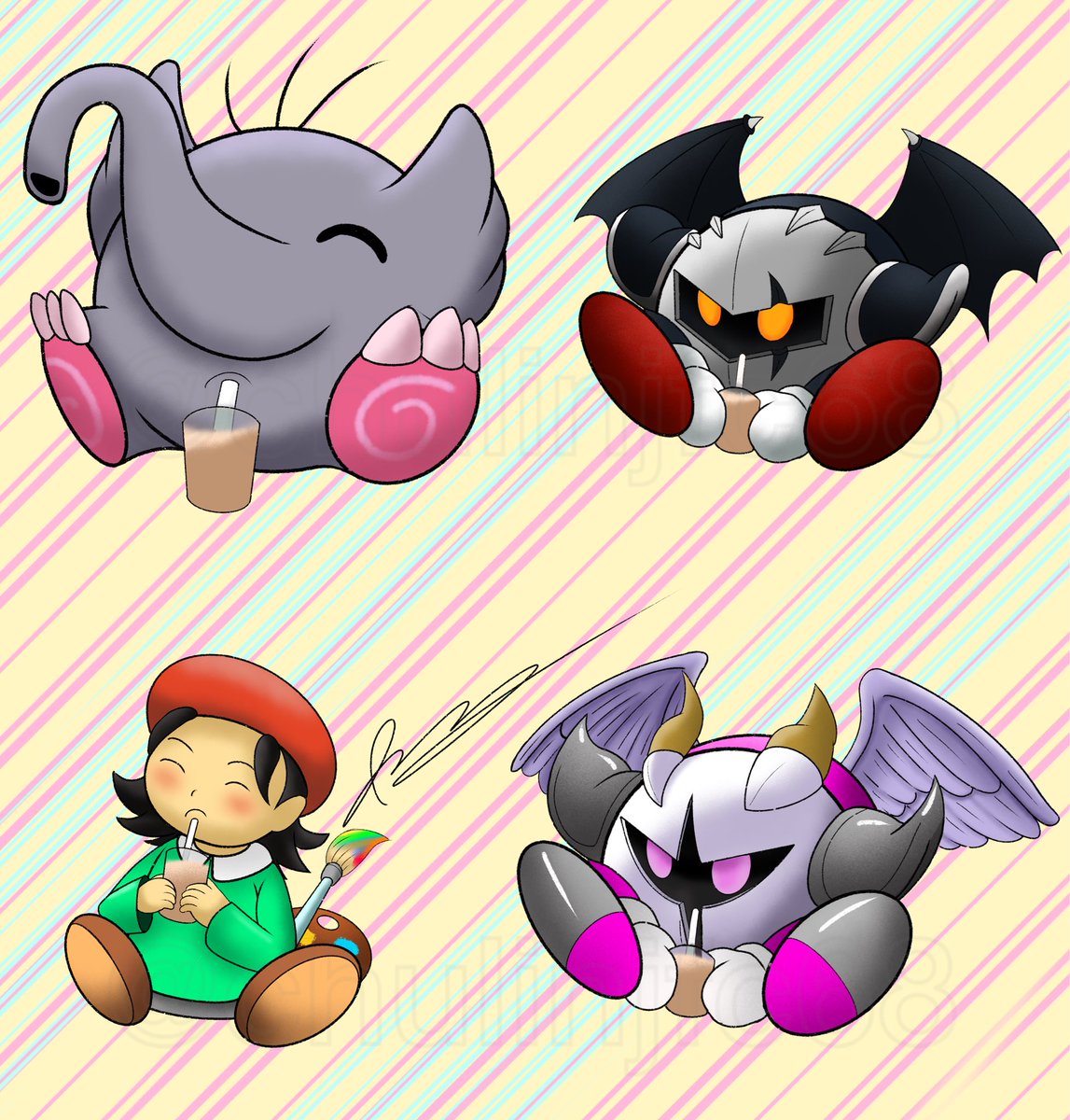 ChulinJFC68's tweet photo. Kirby and Pals drink Choccy Milk Vol. 5

Time for Phan Phan, Dark Meta Knight, Adeleine, and Galacta Knight

#kirby #Kirbyfanart #darkmetaknight #adeleine #galactaknight https://t.co/X0OKgVcN58