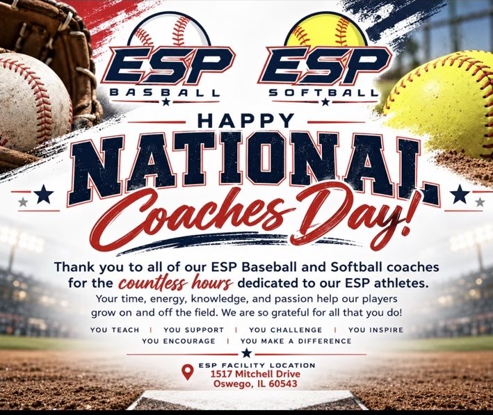 TaddGibby24's tweet photo. Today is a special day! National Coaches Day! Thank you Coaches everywhere for all you do for all youth players!
ESP Coaches - You are awesome & we appreciate you! ⚾️🥎🔥❤️
Share your appreciation for an ESP Coach who has impacted your life and tag us! #ESPTrained #ESPFamily #ESPCoaches #ESPEliteSoftball #ESPSelectBaseball #CelebrateACoach #NationalCoachesDay2026 @ESPSelect