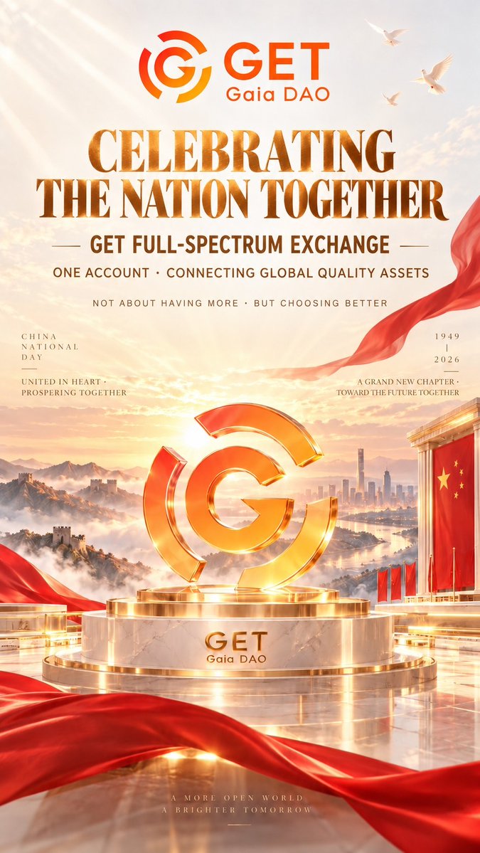 gaiadaoxyz's tweet photo. CELEBRATING THE NATION TOGETHER.

United in heart, prospering together — one account, and a world of quality assets.

#GaiaDAO #GET #NationalDay https://t.co/cQGsKdvamI