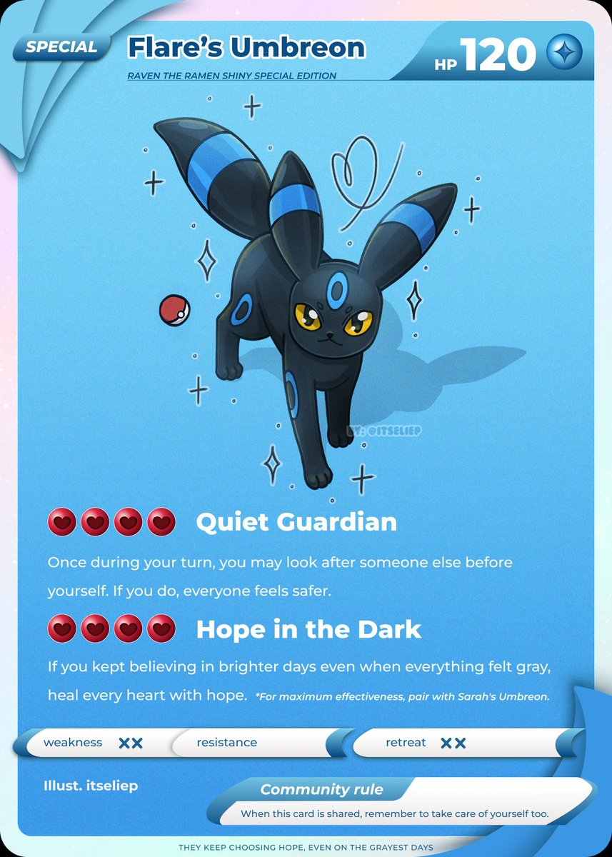 Justalilolflam1's tweet photo. I'll be heading offline for the night(if you see me again...nuh-uh😌) 
As I go, I'd like to use the move Hope in the Dark from the card @/itseliep did for me (#FUNDELIE)
Tomorrow is another, brighter day.
Keep Going or Take a break if you want, your friends will be here to help💙 https://t.co/NJ9jZGQpAo